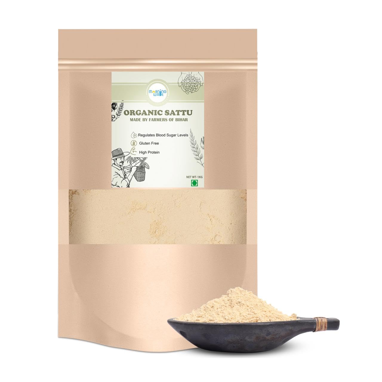 MORNINGWALE - Sattu Powder | Gluten Free Roasted Black Chana Flour | 100% Natural & Gluten Free Chana Sattu | Channa Sattu Roasted Gram Atta Flour 1Kg