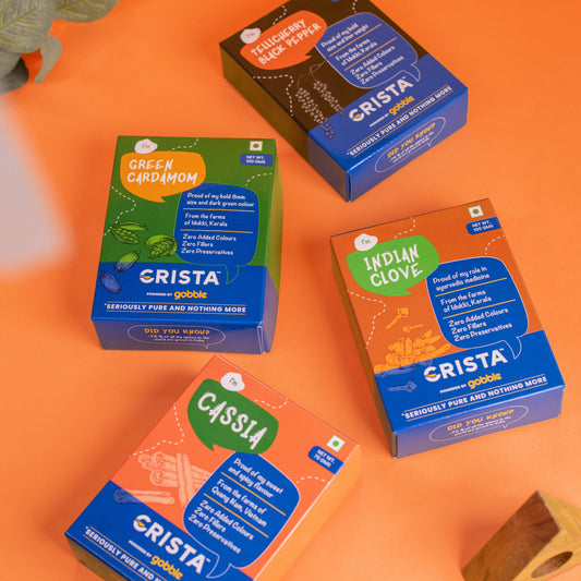 CRISTA Earthy Spice Potli - Orange| Pack of 4| Diwali Gift| Pure Spice Gifting: 375 gms