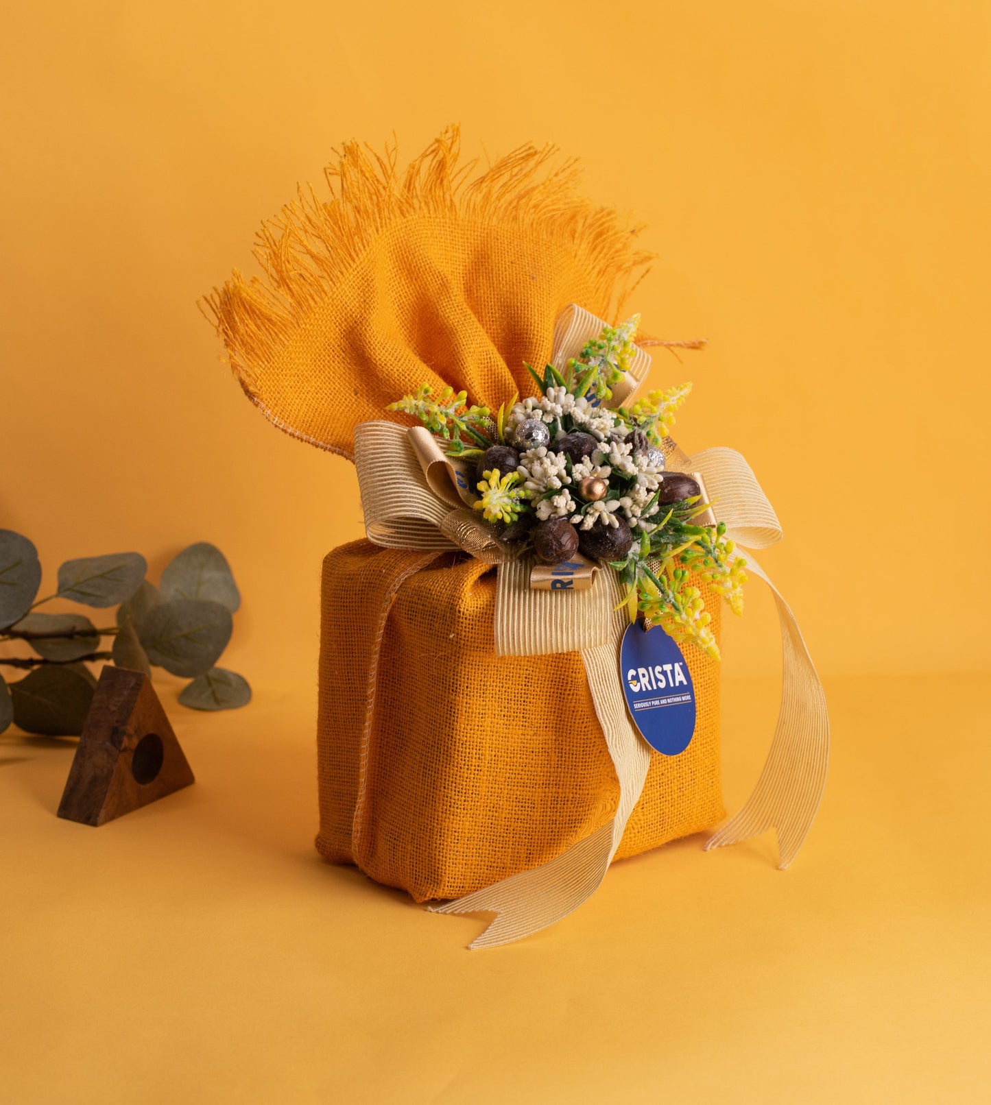 CRISTA Earthy Spice Potli - Yellow| Pack of 4| Diwali Gift| Pure Spice Gifting: 375 gms