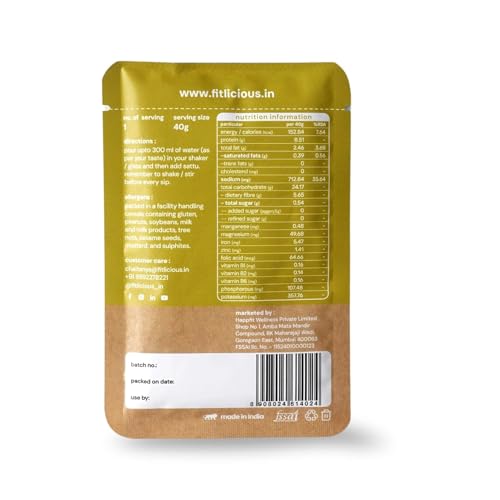 Fitlicious Jaljira Sattu Powder - Gluten-Free Roasted Gram Flour, Jaljira Sattu Fiber-Rich Sattu Drink Powder (pack of 7 X 1)