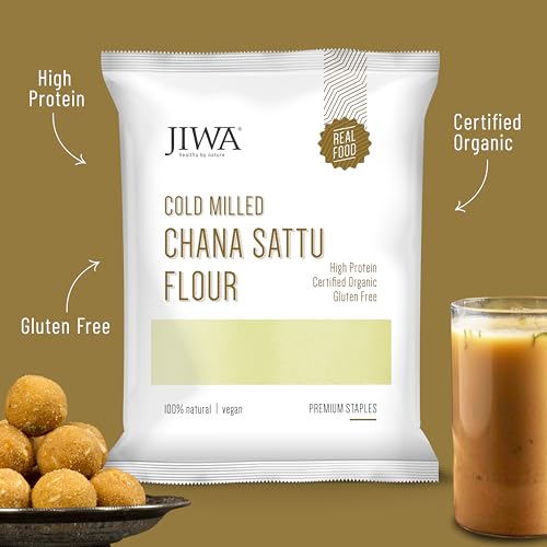 JIWA healthy by nature Cold Pressed Organic Chana Sattu Flour|High Protein|High Fiber|Roasted Bengal Gram Atta|Certified Organic & Naturally Gluten Free|100% Natural & Whole Grain|1 Kg