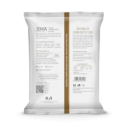 JIWA healthy by nature Cold Pressed Organic Chana Sattu Flour|High Protein|High Fiber|Roasted Bengal Gram Atta|Certified Organic & Naturally Gluten Free|100% Natural & Whole Grain|1 Kg