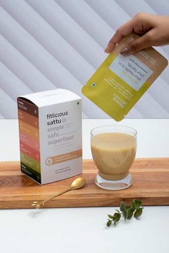 Fitlicious Jaljira Sattu Powder - Gluten-Free Roasted Gram Flour, Jaljira Sattu Fiber-Rich Sattu Drink Powder (pack of 7 X 1)