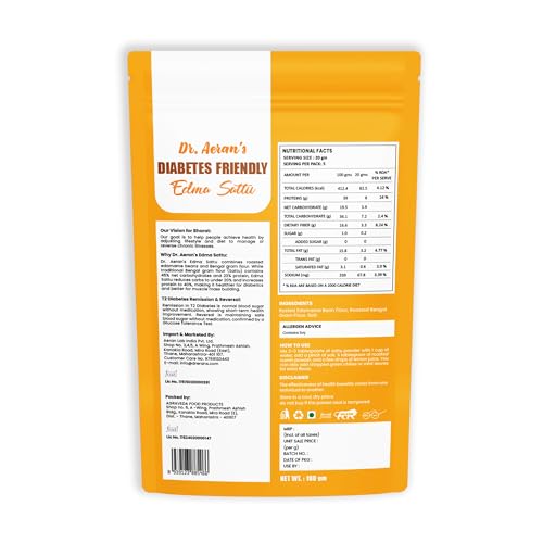 Dr. Aeran's Diabetes Friendly Edma Sattu (Pack of 3-100gm each) | Sattu for Sugar Release Control | Sugar Control Sattu | Sugar-Free | Protein Rich & Low Carb | Fiber Rich