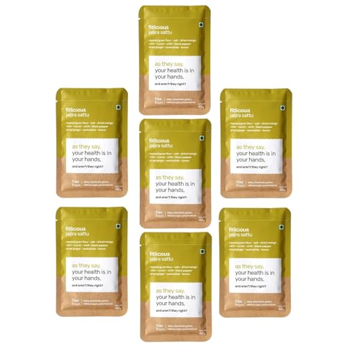 Fitlicious Jaljira Sattu Powder - Gluten-Free Roasted Gram Flour, Jaljira Sattu Fiber-Rich Sattu Drink Powder (pack of 7 X 1)