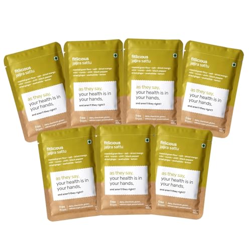 Fitlicious Jaljira Sattu Powder - Gluten-Free Roasted Gram Flour, Jaljira Sattu Fiber-Rich Sattu Drink Powder (pack of 7 X 1)