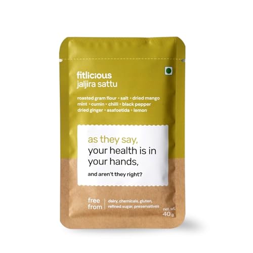 Fitlicious Jaljira Sattu Powder - Gluten-Free Roasted Gram Flour, Jaljira Sattu Fiber-Rich Sattu Drink Powder (pack of 7 X 1)