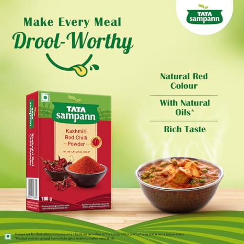 Tata Sampann Kashmiri Red Chilli Powder with Natural Oils, 100g, Kashmiri Lal Mirch Powder, With Exclusive Recipe