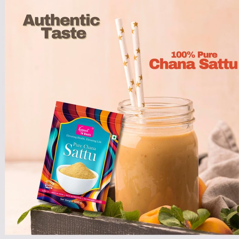 Konnect To Roots Sattu Powder 1kg | Roasted Chana Flour | 100% Natural & Gluten Free Chana Sattu l Roasted Gram Atta with High Fiber | 500gm x2(Pack of 2)