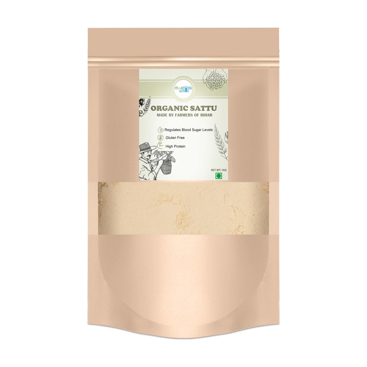 MORNINGWALE - Sattu Powder | Gluten Free Roasted Black Chana Flour | 100% Natural & Gluten Free Chana Sattu | Channa Sattu Roasted Gram Atta Flour 1Kg