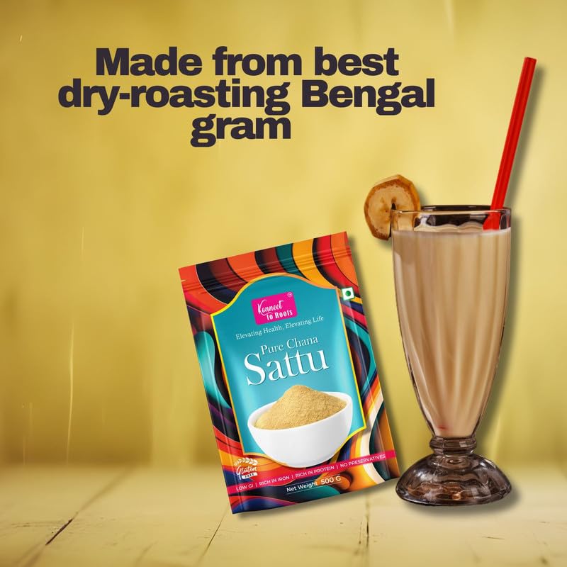 Konnect To Roots Sattu Powder 1kg | Roasted Chana Flour | 100% Natural & Gluten Free Chana Sattu l Roasted Gram Atta with High Fiber | 500gm x2(Pack of 2)