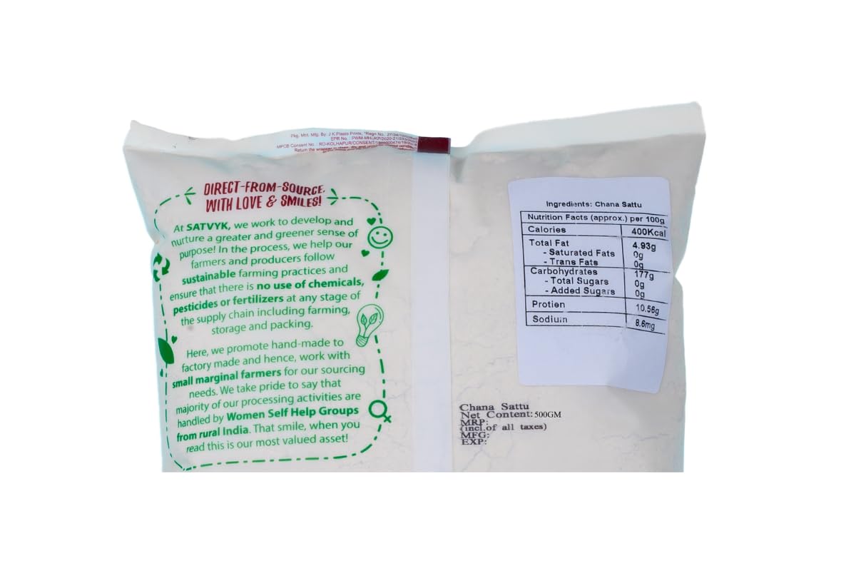 S Siddhagiri's SATVYK THE HEALTH re STORE Organic Chana Sattu (500gm) - Roasted Black Chana Flour | Gluten Free Sattu Powder | Sattu for Protein Drink | Sattu Drink Powder | Fiber Rich | Roasted Gram Flour | Sattu Atta | Roasted Chana Atta