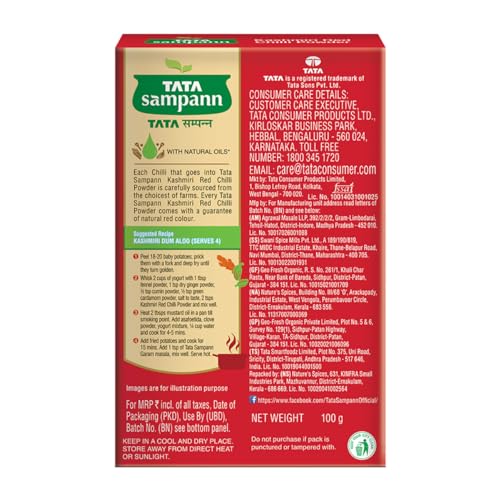 Tata Sampann Kashmiri Red Chilli Powder with Natural Oils, 100g, Kashmiri Lal Mirch Powder, With Exclusive Recipe