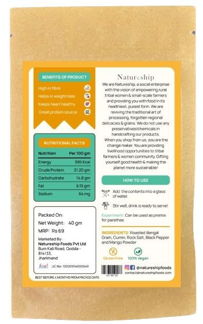 Natureship Hand Roasted Health Drink Mix- Masala Sattu 40gm (Pack of 4, 40gm * 4)