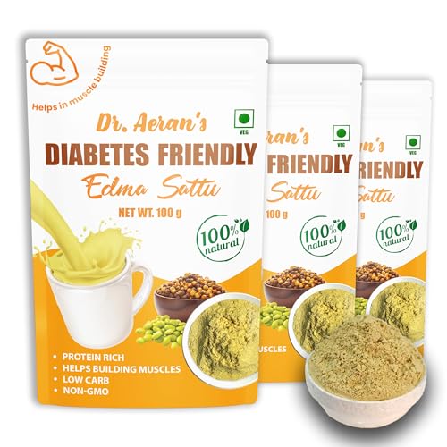 Dr. Aeran's Diabetes Friendly Edma Sattu (Pack of 3-100gm each) | Sattu for Sugar Release Control | Sugar Control Sattu | Sugar-Free | Protein Rich & Low Carb | Fiber Rich