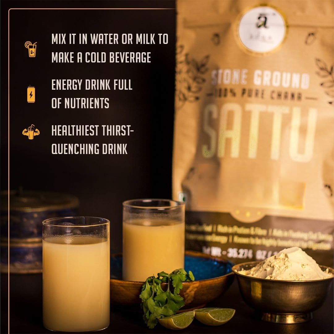 Adya Organics Sattu Powder | Gluten Free Roasted Black Chana Flour | 100% Natural & Gluten Free Chana Sattu l Atta with High Fiber | Sattu Drink Powder 1Kg- (Pack of 1)