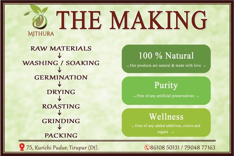 Mithura Sprouted Health Mix 500 gm | Protein- Rich | 26 Ingredients | No Sugar,No Preservatives | 75% Sprouted Millets, Grains And Cereals | Sathu Maavu Mix for Adults & Kids | 100% Natural Porridge