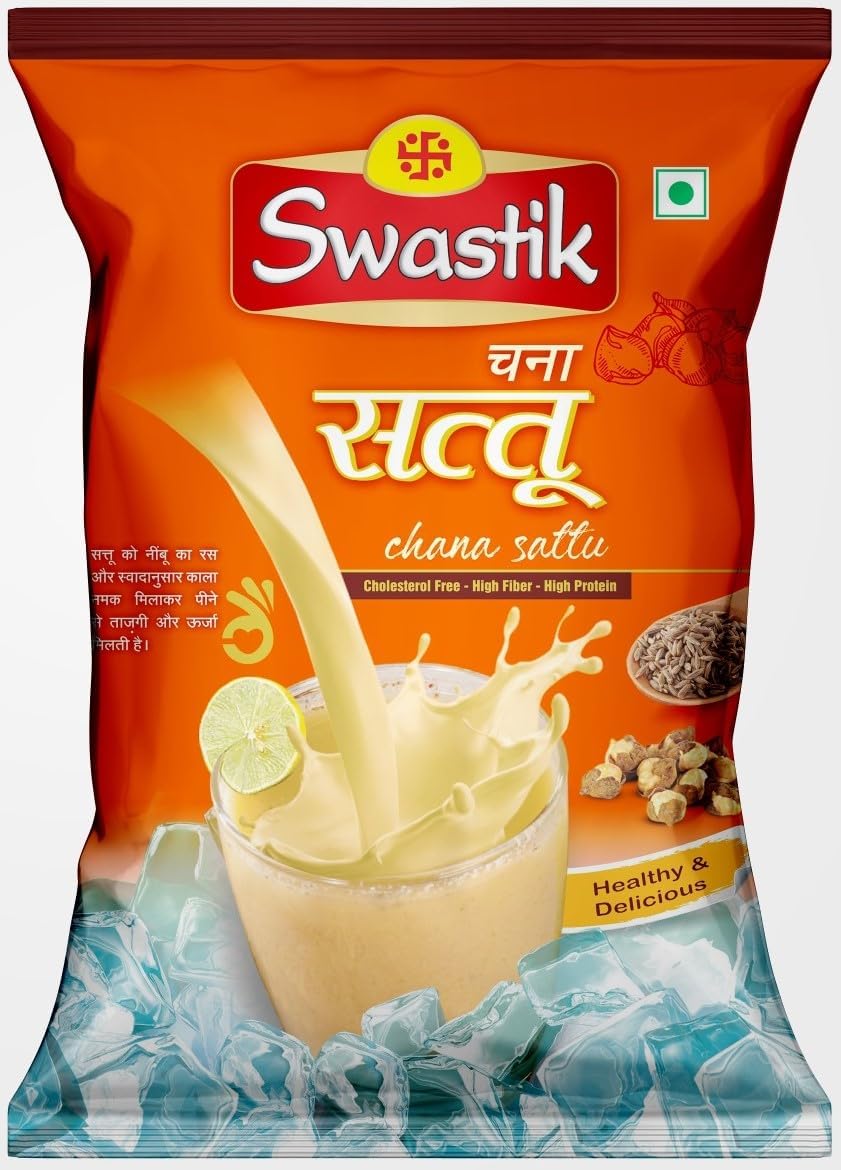Swastik Roasted Chana Sattu Powder-1.5Kg|100% Natural Roasted Gram Flour|Rich Source of Fiber & Protein|Energy Booster|Cholesterol Free|No Preservatives|Free from Artificial Color and Flavor(500gm*3)