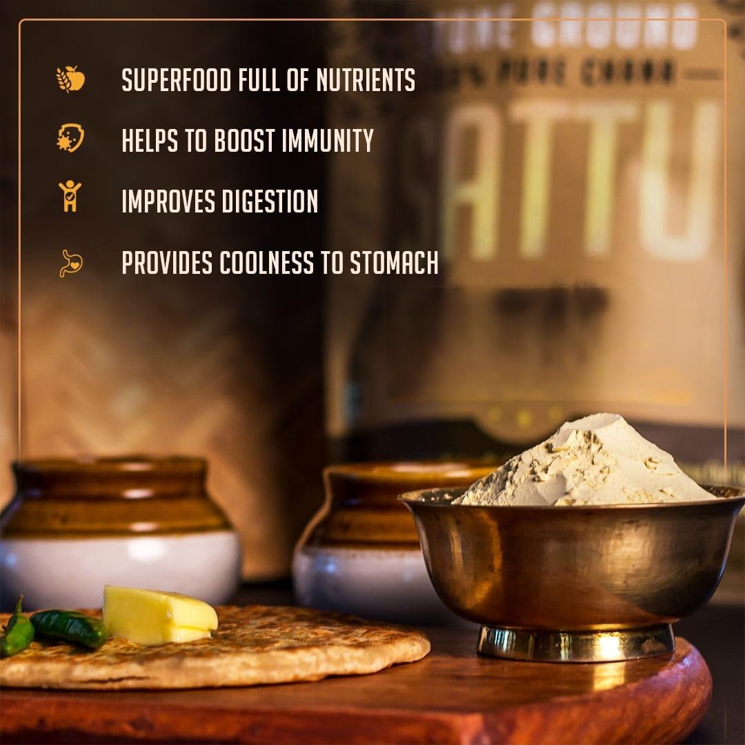 Adya Organics Sattu | 100% Pure & High-Protein Roasted Chana Powder | Chemical-Free & Natural | Perfect for Summer Drinks, Parathas, & Snacks | Healthy & Tasty | 2kg- (Pack of 2)