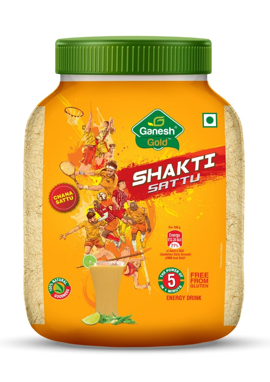 Ganesh Gold Shakti Sattu - 1kg Jar | Nutrient-rich Roasted Gram Flour | High Protein & Fiber