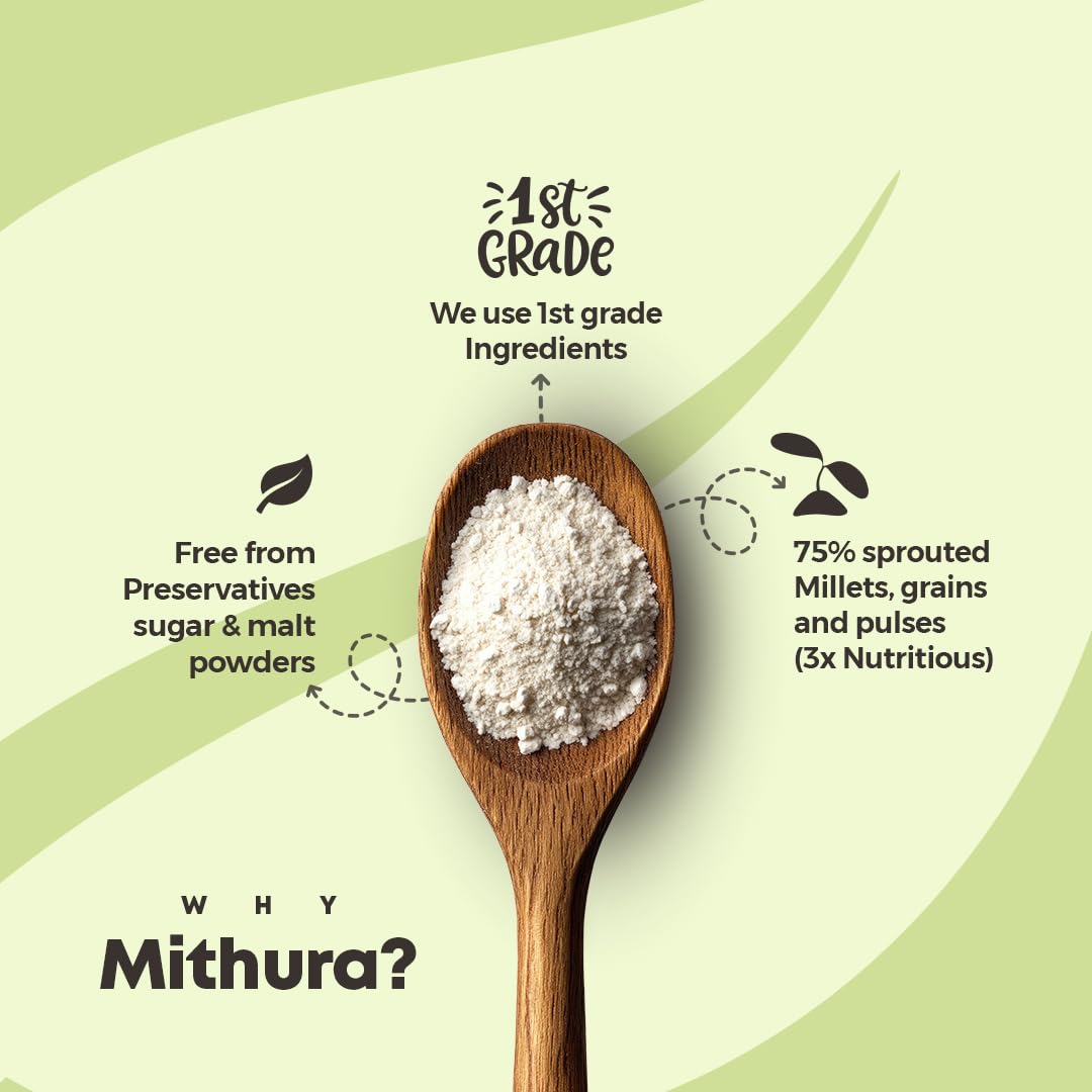 Mithura Sprouted Health Mix 500 gm | Protein- Rich | 26 Ingredients | No Sugar,No Preservatives | 75% Sprouted Millets, Grains And Cereals | Sathu Maavu Mix for Adults & Kids | 100% Natural Porridge