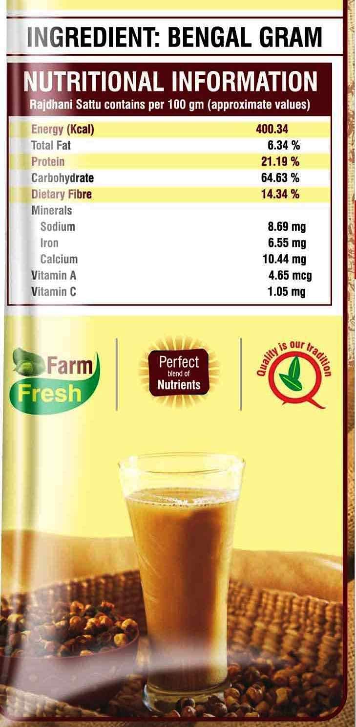 Rajdhani Chana Sattu Drink Powder, 500 Gram (Pack Of 2Pcs) | | Gluten Free Roasted Black Chana Flour | 100% Natural & Gluten Free Chana Sattu L