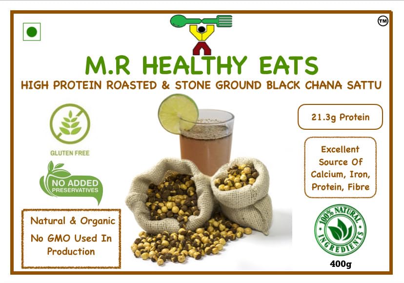 M.R Healthy Eats- High Protein, Roasted & Stone Ground Black Chana Sattu in Food-Grade Container (400g)