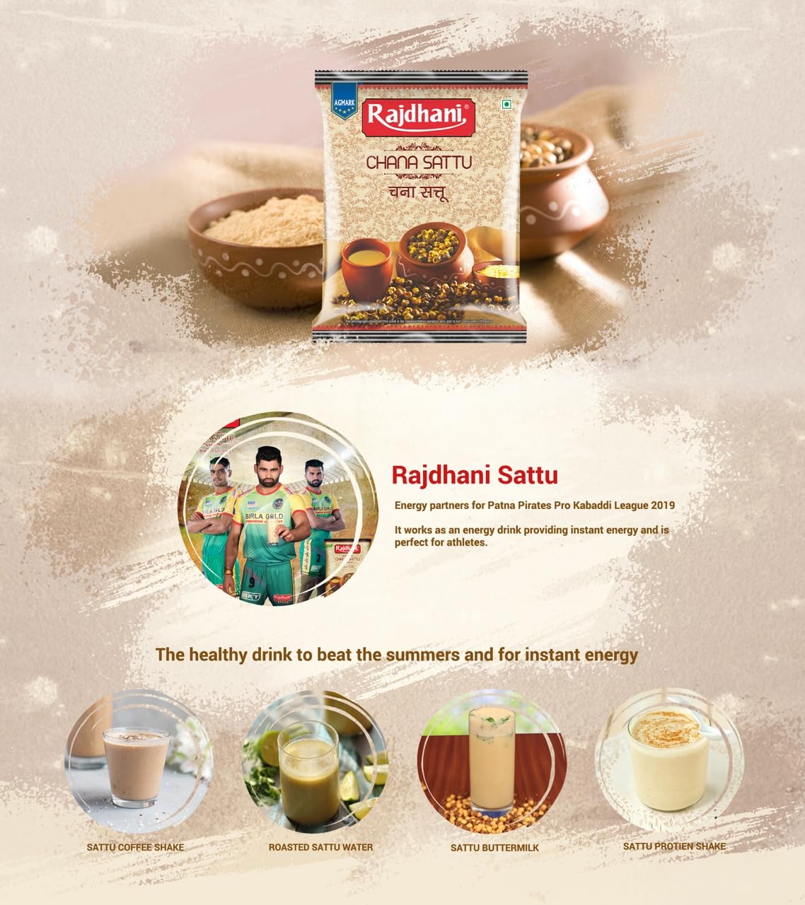 Rajdhani Chana Sattu - 500g (Pack of 10) | High Protein & Fiber | Gluten-Free | Instant Energy Drink