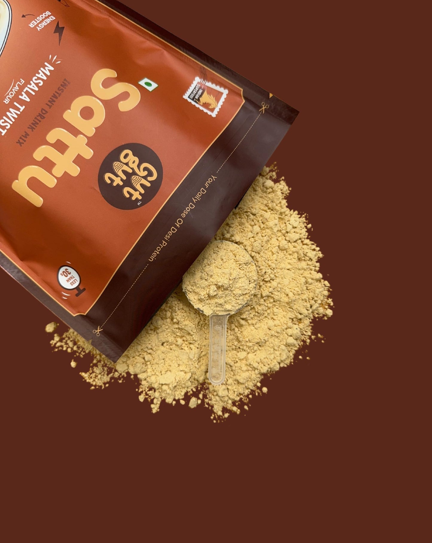 GutGut Sattu Powder | Instant Drink Mix | 100% Natural & Gluten Free Chana Sattu | 30 Glasses 900 grams - Masala Twist Flavour (450g X Pack of 2)