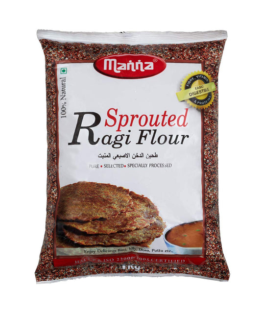 Manna Sprouted Ragi Flour, 1kg | 100% Natural Sprouted Finger Millet Flour | Nachni Atta | Kelvaragu Flour | Rich in Calcium & Protein