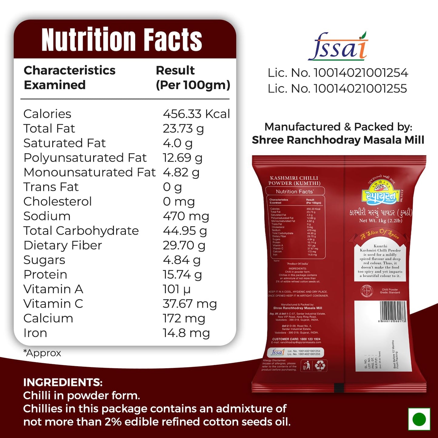 Spyran Kashmiri Red Chilli Powder, Lal Marchu Powder, 100% Natural and No Preservatives & Color 1kg