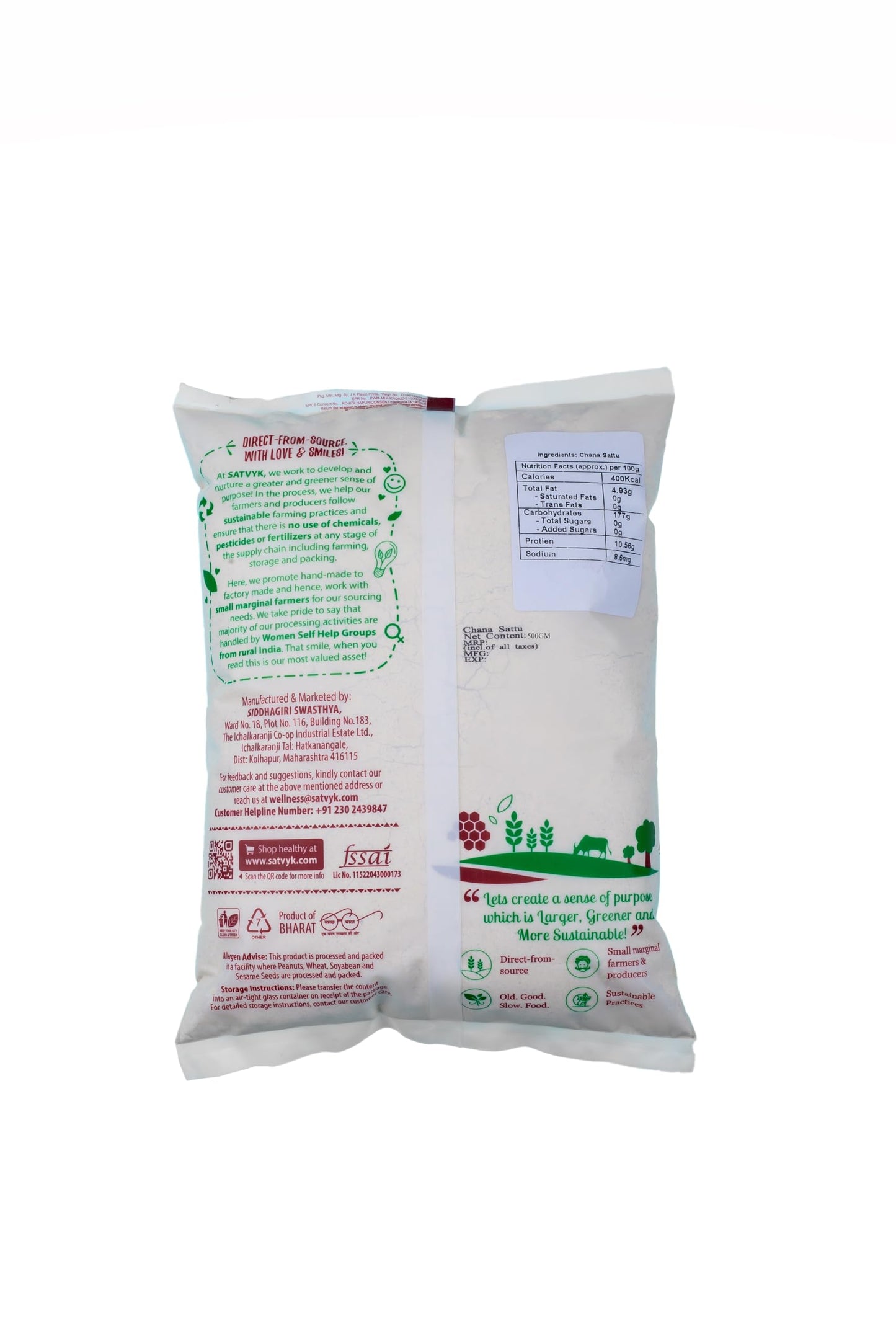 S Siddhagiri's SATVYK THE HEALTH re STORE Organic Chana Sattu (500gm) - Roasted Black Chana Flour | Gluten Free Sattu Powder | Sattu for Protein Drink | Sattu Drink Powder | Fiber Rich | Roasted Gram Flour | Sattu Atta | Roasted Chana Atta