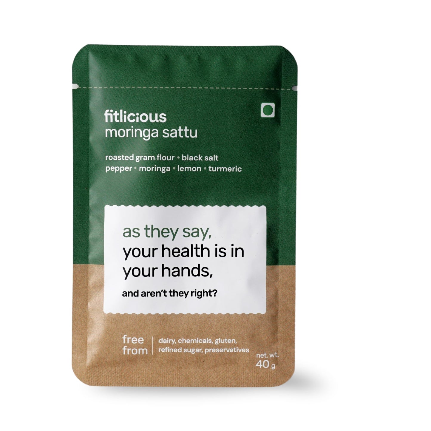 Fitlicious Sattu Powder - Gluten-Free Roasted Gram Flour, Moringa Sattu Fiber-Rich Sattu Drink Powder (Pack of 7, 40g Each)