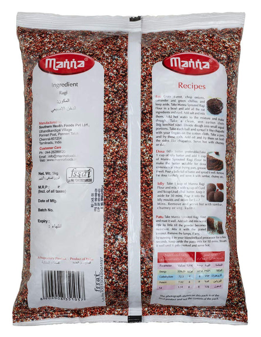 Manna Sprouted Ragi Flour, 1kg | 100% Natural Sprouted Finger Millet Flour | Nachni Atta | Kelvaragu Flour | Rich in Calcium & Protein