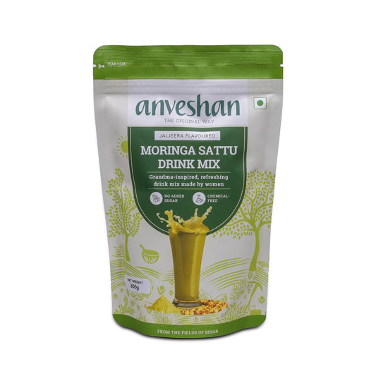 Anveshan Moringa Sattu Drink Mix - 300g | Chana Sattu Protein Powder | Drink | 8 Vitamin and Fibre Rich Nutrition Drink