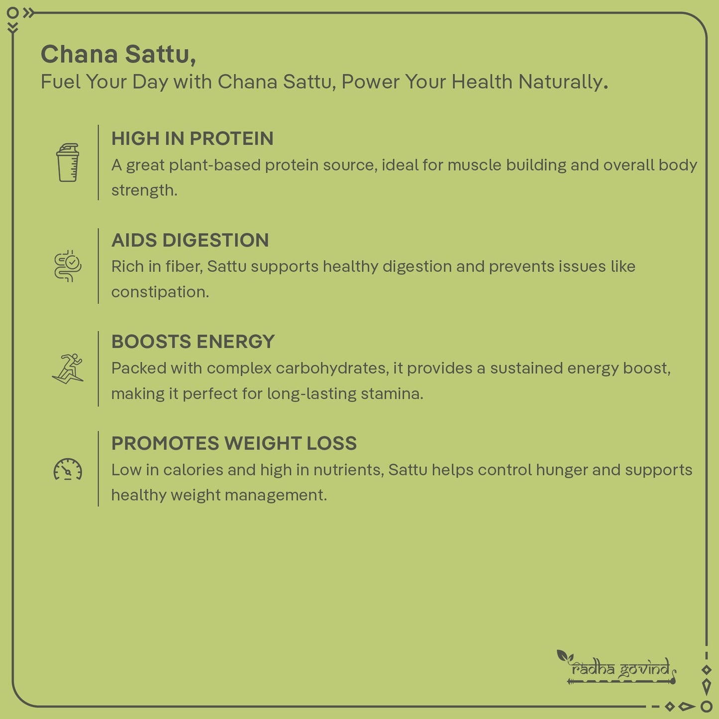 Radha Govind Organic Chana Sattu Powder | Fiber-Rich Sattu 1Kg