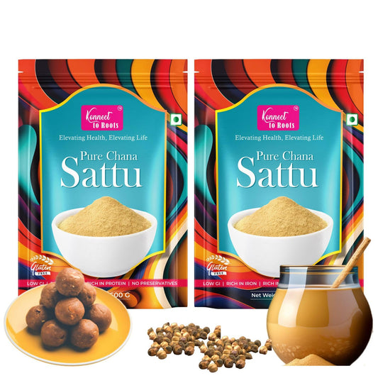 Konnect To Roots Sattu Powder 1kg | Roasted Chana Flour | 100% Natural & Gluten Free Chana Sattu l Roasted Gram Atta with High Fiber | 500gm x2(Pack of 2)