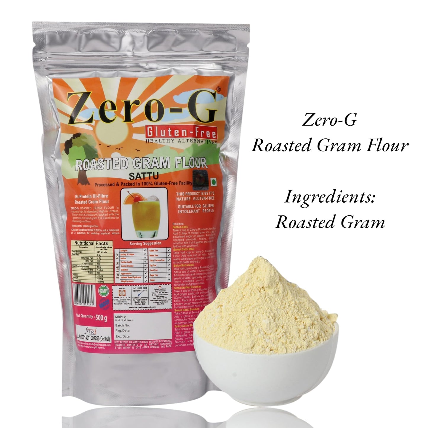 Zero-G Gluten-free Sattu (500g Pack) - High-Protein Hi-fibre Meal | Traditional Indian Wholesome Food/Drink | Gluten-Free Goodness | Promotes Digestive Health | Supports Healthy Gut