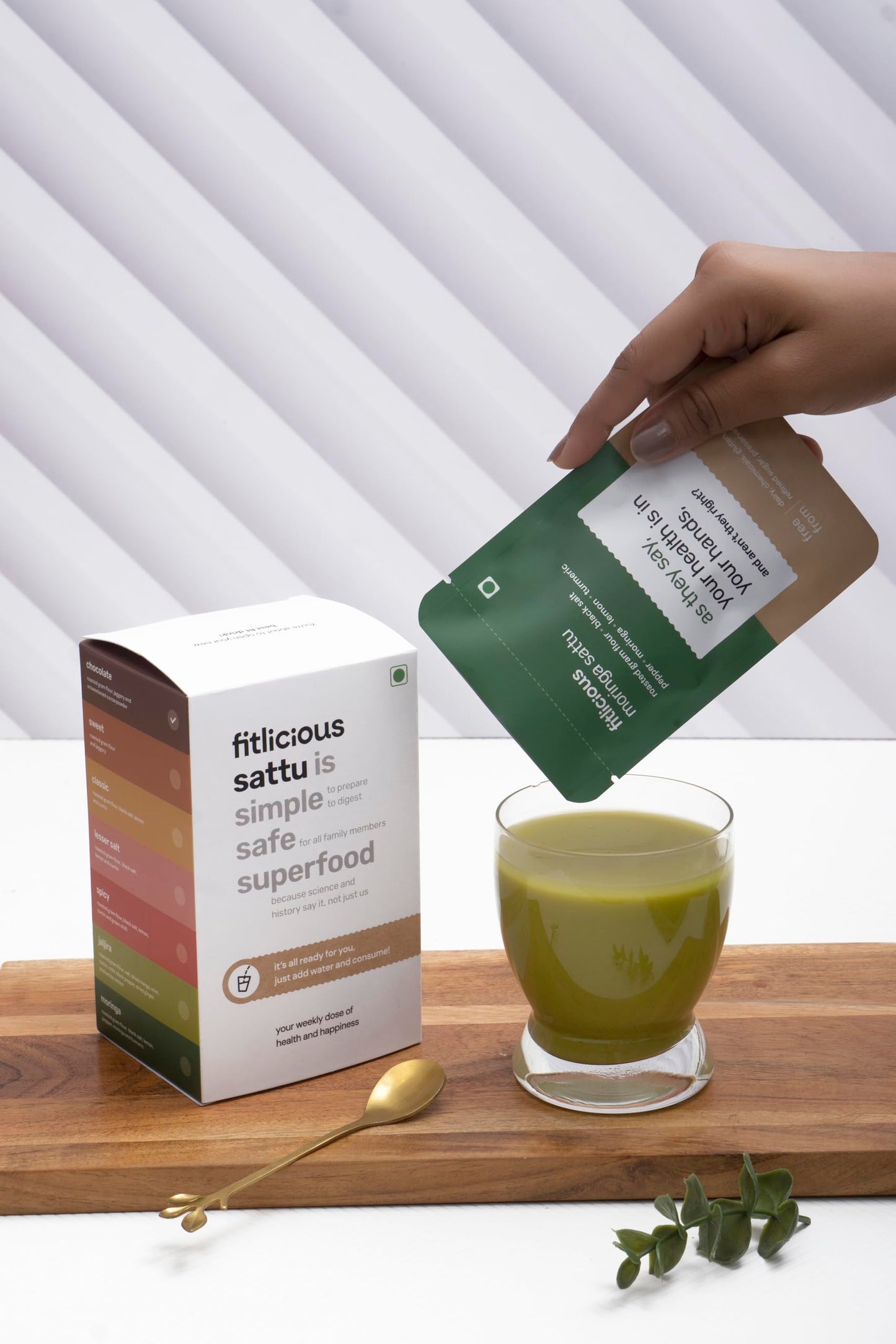 Fitlicious Sattu Powder - Gluten-Free Roasted Gram Flour, Moringa Sattu Fiber-Rich Sattu Drink Powder (Pack of 7, 40g Each)