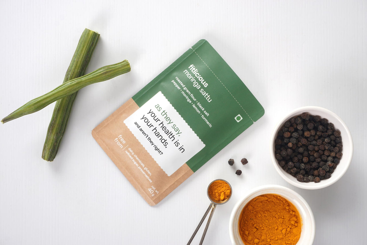 Fitlicious Sattu Powder - Gluten-Free Roasted Gram Flour, Moringa Sattu Fiber-Rich Sattu Drink Powder (Pack of 7, 40g Each)