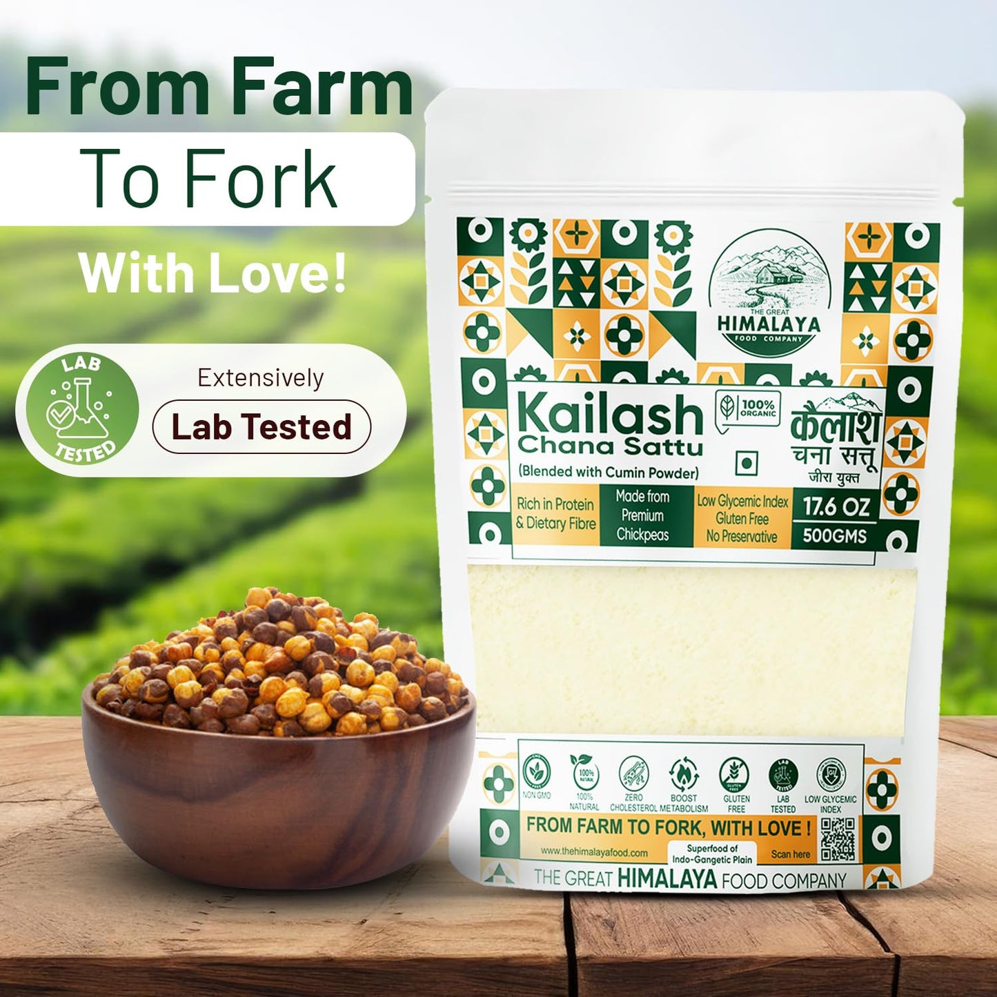 Great Himalaya Chana Sattu (500gm) | Blended with Roasted Cumin Powder |100% Natural and Authentic Whole Bengal Gram Flour | Rich in Protein & Fiber