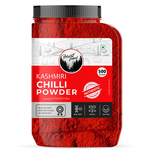 Forest Found Kashmiri Red Chilli Powder | Lal Mirch |Pure And Ready To Use | 100% Authentic,Mild,Deep Red Color (500 Gm)