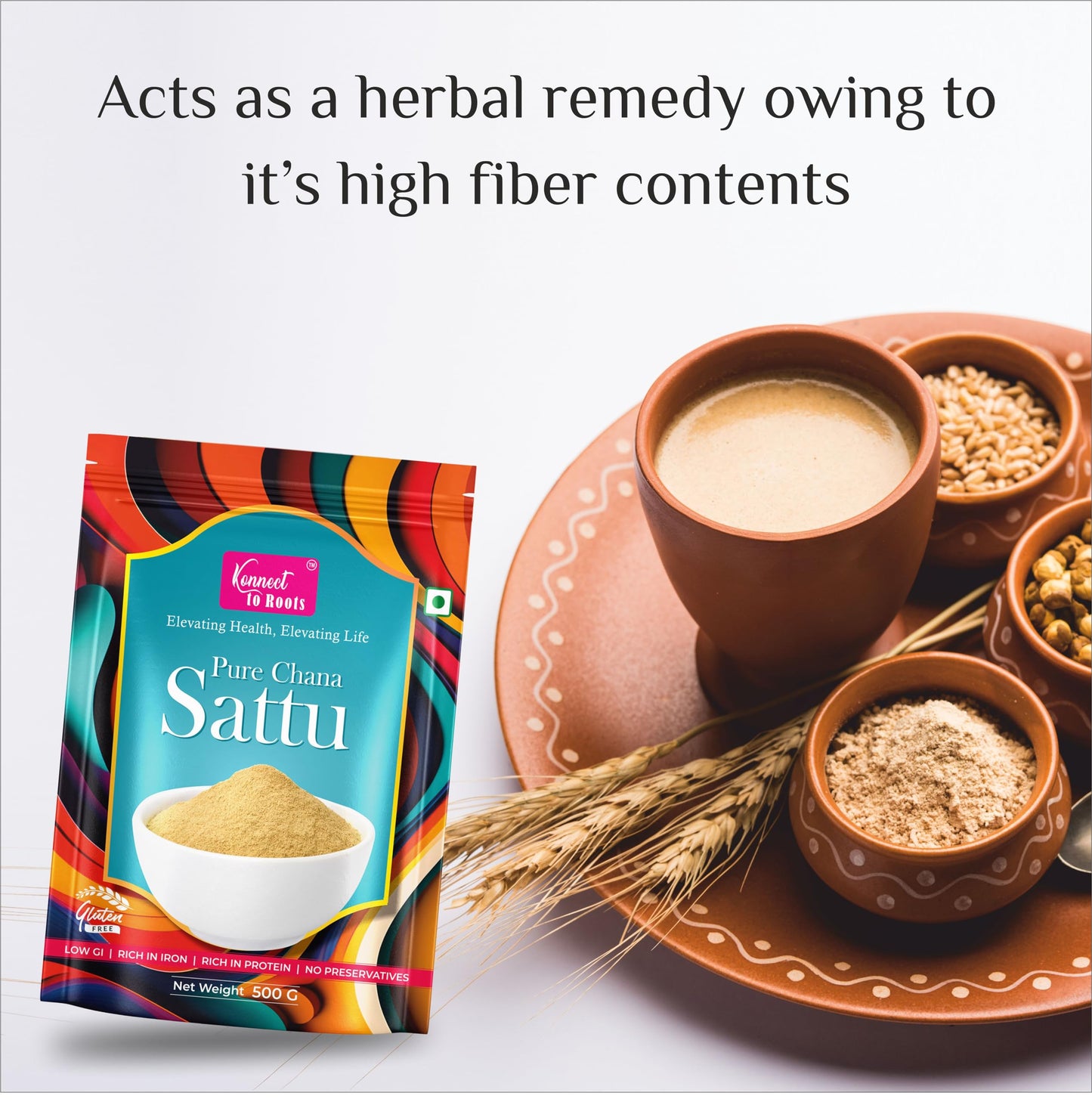 Konnect To Roots Sattu Powder 1kg | Roasted Chana Flour | 100% Natural & Gluten Free Chana Sattu l Roasted Gram Atta with High Fiber | 500gm x2(Pack of 2)