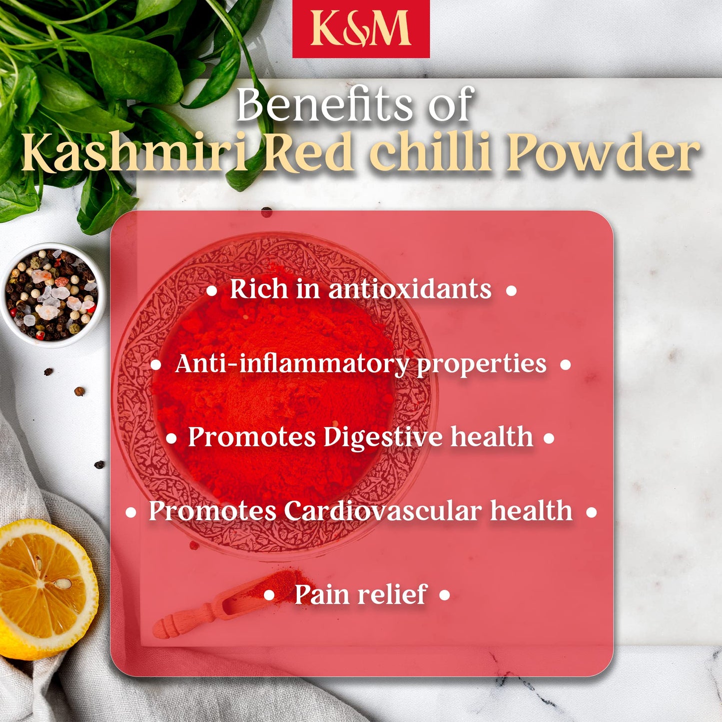 Kanz & Muhul Kashmiri Red Chilli Powder 450 Grams | Kashmiri Lal Mirch Powder | Mild Spicy, Authentic, Bright Red Colour | Organic Kashmiri Mirch | With No Added Preservatives | 450 Grams
