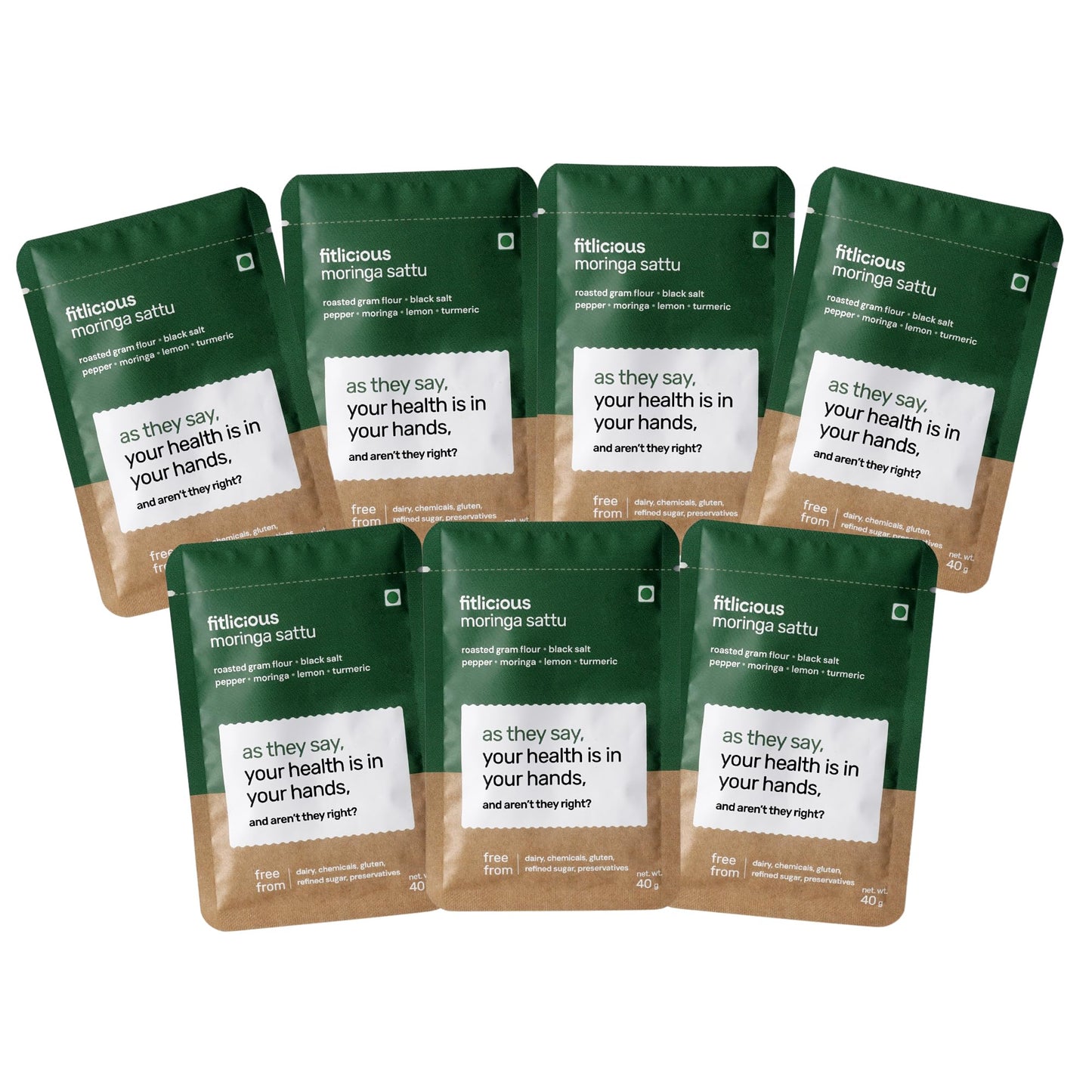 Fitlicious Sattu Powder - Gluten-Free Roasted Gram Flour, Moringa Sattu Fiber-Rich Sattu Drink Powder (Pack of 7, 40g Each)