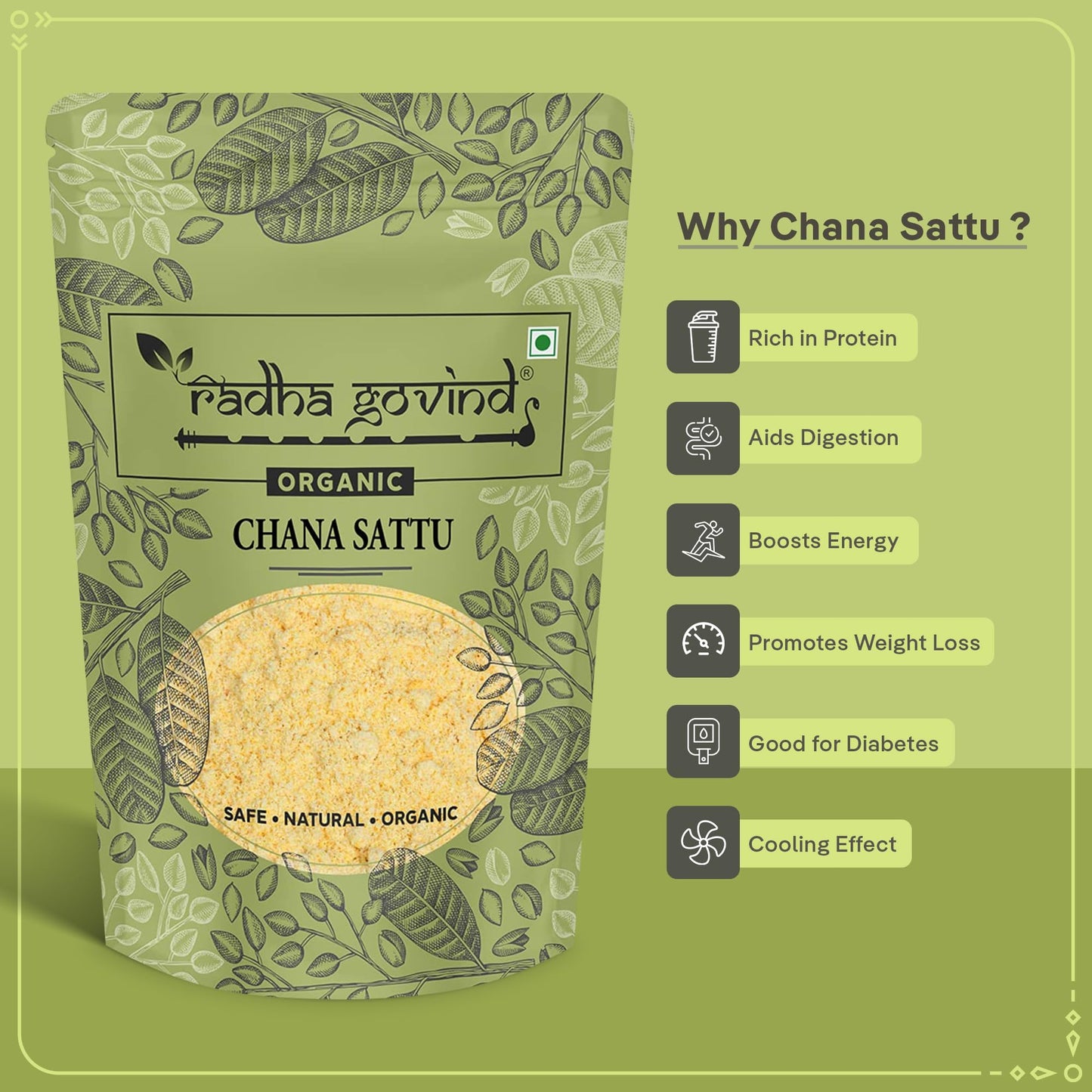Radha Govind Organic Chana Sattu Powder | Fiber-Rich Sattu 1Kg