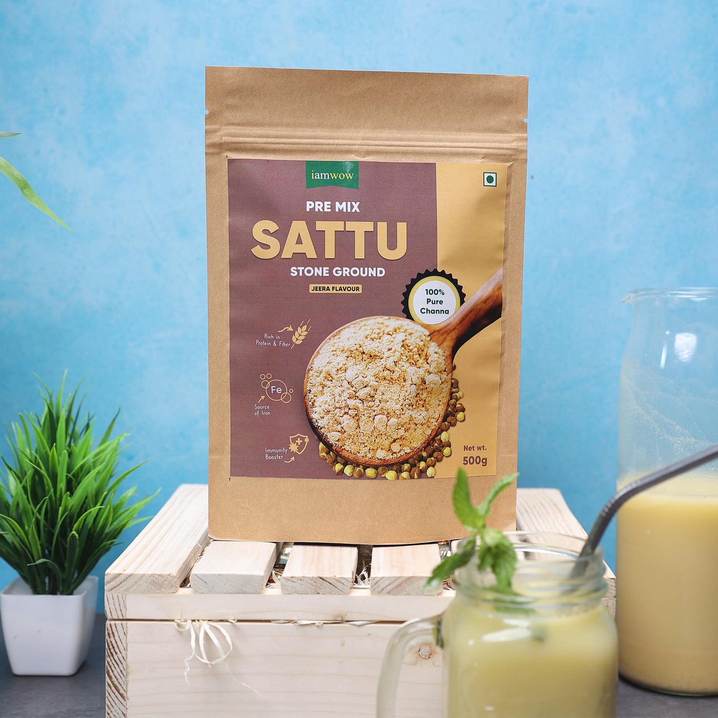 SATTU PREMIX - Jeera Flavour | Best Grade Channa | 100% Natural and Gluten Free | Sattu Drink Powder 500g | Healthy Drink | IMWOW