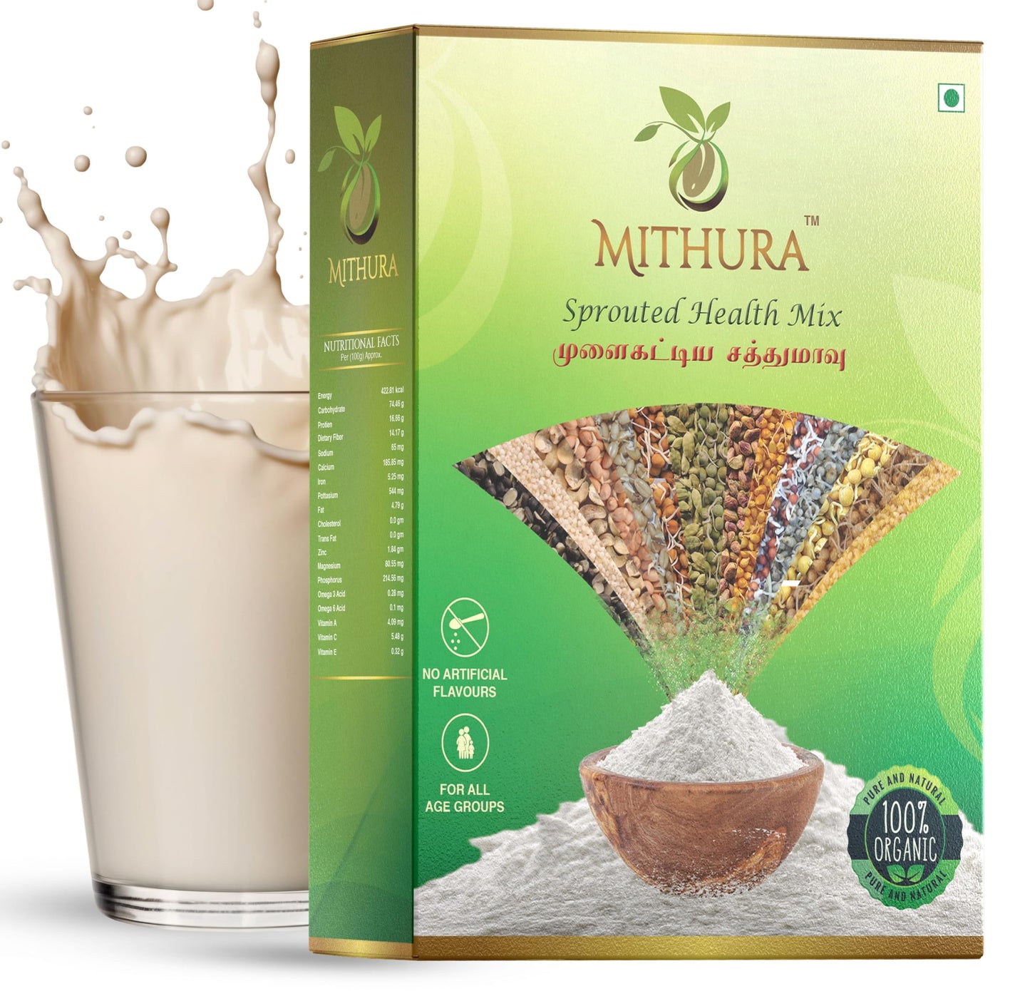 Mithura Sprouted Health Mix 500 gm | Protein- Rich | 26 Ingredients | No Sugar,No Preservatives | 75% Sprouted Millets, Grains And Cereals | Sathu Maavu Mix for Adults & Kids | 100% Natural Porridge