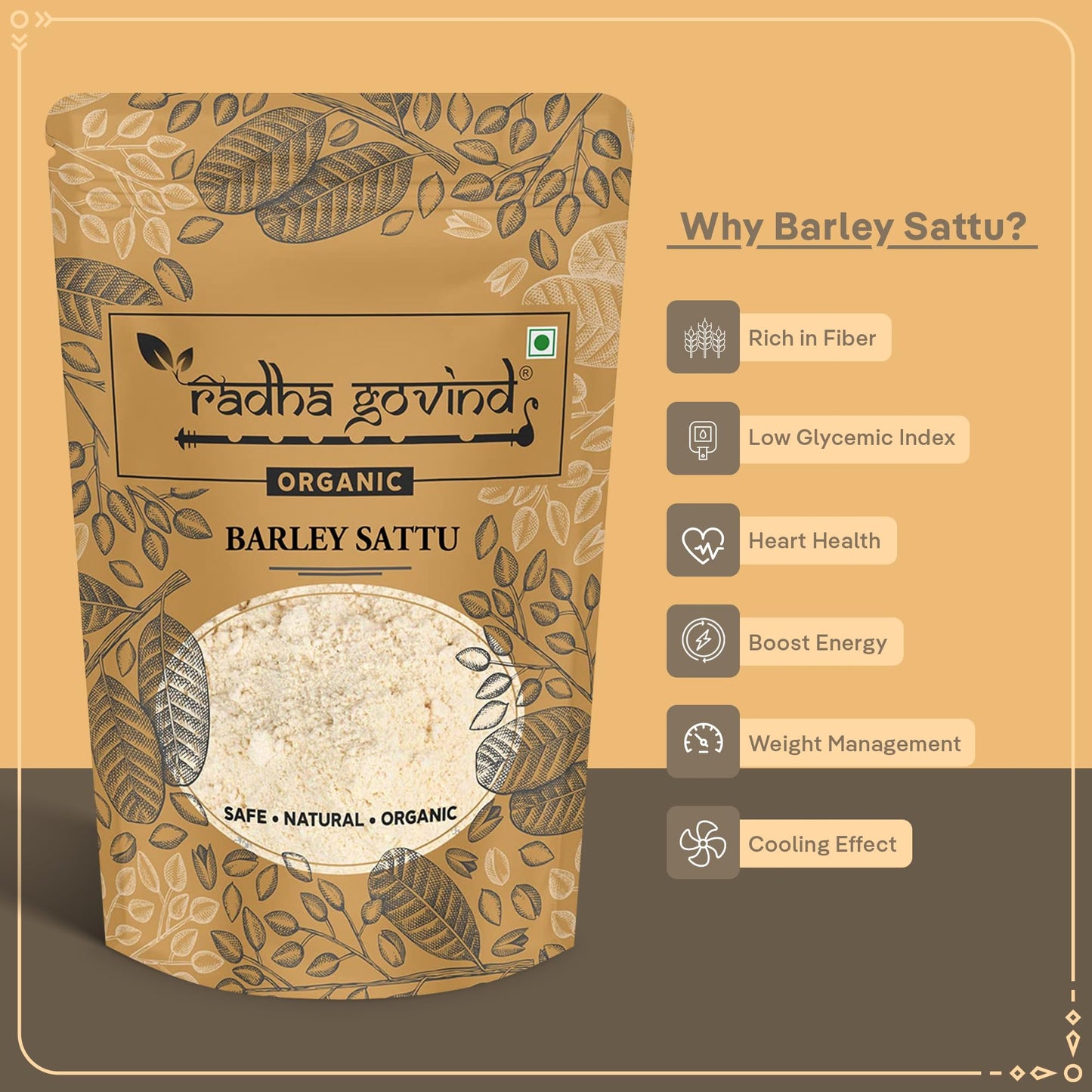 Radha Govind Organic Jau Sattu Flour | Fiber-Rich Sattu, 1000 Gram