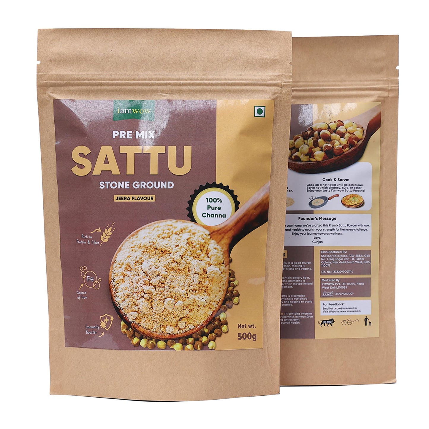 SATTU PREMIX - Jeera Flavour | Best Grade Channa | 100% Natural and Gluten Free | Sattu Drink Powder 500g | Healthy Drink | IMWOW